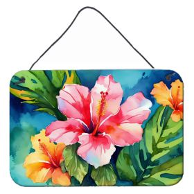 NEW Hawaii Hawaiian Hibiscus in Watercolor Wall or Door Hanging Prints Aluminum Metal Sign Kitchen Wall Bar Bathroom Plaque Home Decor, 8HX12W