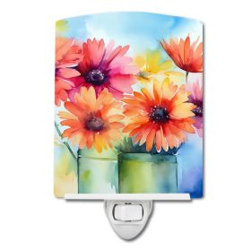 NEW Gerbera Daisies in Watercolor Ceramic Night Light Compact, UL-Certified, Ideal for Bedroom, Bathroom, Nursery, Hallway, Kitchen, 6x4x3, Multi