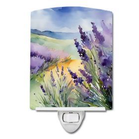 NEW Lavender in Watercolor Ceramic Night Light Compact, UL-Certified, Ideal for Bedroom, Bathroom, Nursery, Hallway, Kitchen, 6x4x3, Multicolor
