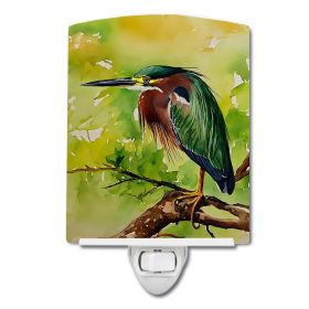 NEW Green Heron Ceramic Night Light Compact, UL-Certified, Ideal for Bedroom, Bathroom, Nursery, Hallway, Kitchen, 6x4x3, Multicolor