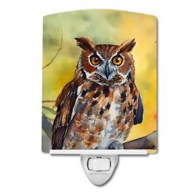 NEW Eastern Screech Owl Ceramic Night Light Compact, UL-Certified, Ideal for Bedroom, Bathroom, Nursery, Hallway, Kitchen, 6x4x3, Multicolor