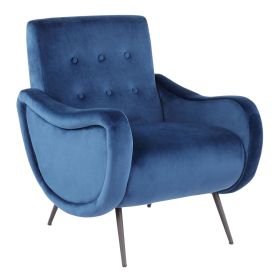 Rafael Contemporary Lounge Chair in Black Metal and Blue Velvet by LumiSource