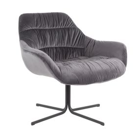 Wayne Contemporary Swivel Lounge Chair in Black Metal and Grey Velvet by LumiSource