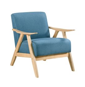 Modern Home Furniture Blue Fabric Upholstered 1pc Accent Chair Cushion Back and Seat Natural Finish Solid Rubberwood