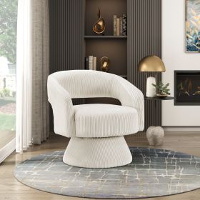 Modern Luxurious Swivel Accent Chair Beige Soft Corduroy Plush Seating Solid Wood Stylish Home Furniture 1pc