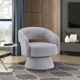 Modern Luxurious Swivel Accent Chair Gray Soft Corduroy Upholstery Plush Seating Solid Wood Stylish Home Furniture 1pc