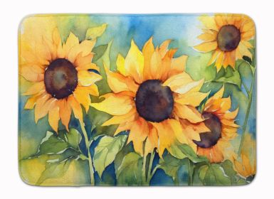 Sunflowers in Watercolor Memory Foam Kitchen Mat Machine Washable Anti-Fatigue Mat Cushion Comfort Bath Mat or Kitchen Rug (Default: Default)