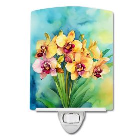 NEW Orchids in Watercolor Ceramic Night Light Compact, UL-Certified, Ideal for Bedroom, Bathroom, Nursery, Hallway, Kitchen, 6x4x3, Multicolor (Default: Default)