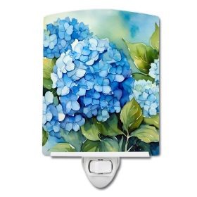 NEW Hydrangeas in Watercolor Ceramic Night Light Compact, UL-Certified, Ideal for Bedroom, Bathroom, Nursery, Hallway, Kitchen, 6x4x3, Multicolor (Default: Default)