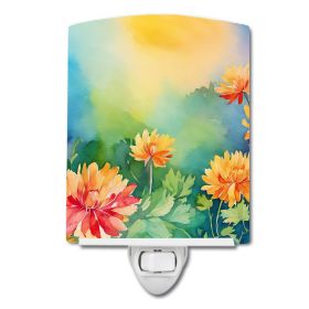 NEW Chrysanthemums in Watercolor Ceramic Night Light Compact, UL-Certified, Ideal for Bedroom, Bathroom, Nursery, Hallway, Kitchen, 6x4x3, Multic (Default: Default)